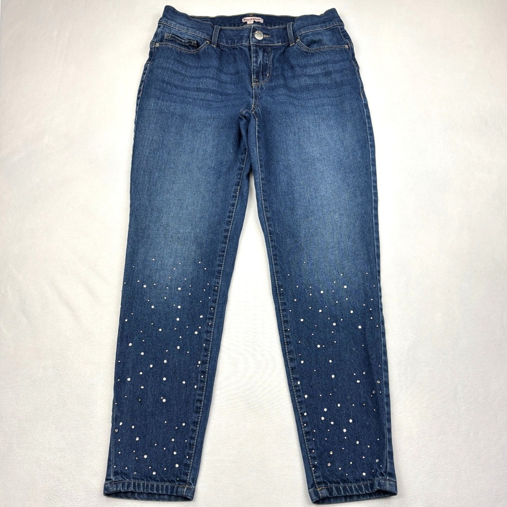 Juicy Couture Jeans Womens 6 Blue Rhinestone Crystal Studded Ankle Skinny Denim